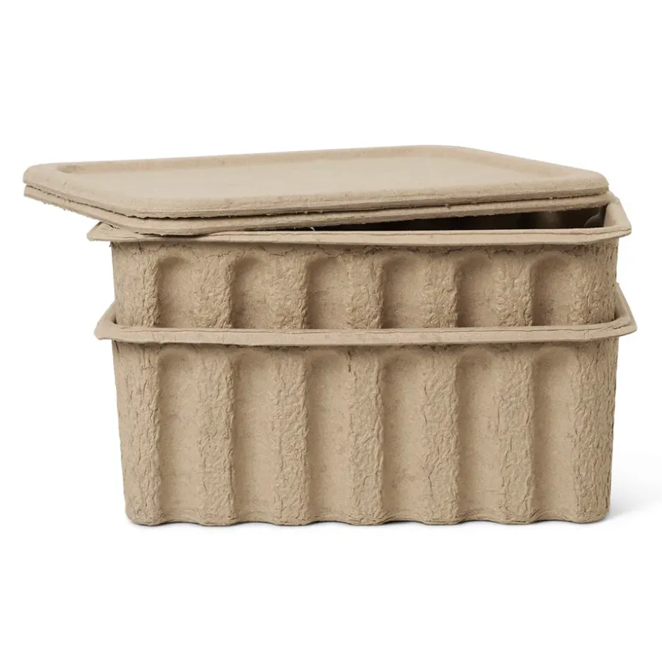 2 Cajas de almacenaje de cartón con tapa Ferm, marrón