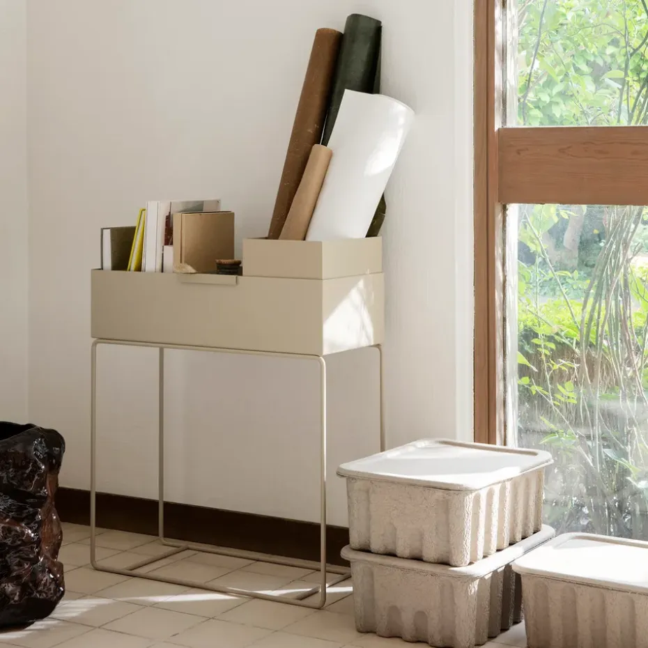 2 Cajas de almacenaje de cartón con tapa Ferm, marrón