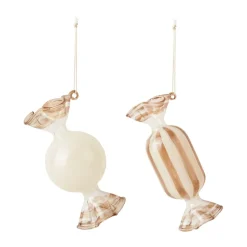 Adorno navideño Candy vidrio 2 piezas, Creme