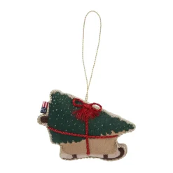 Adorno navideño Dog sleigh de algodón orgánico, Multi