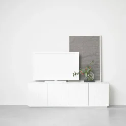 Aparador Beam, Gris claro, base de roble aceitado blanco