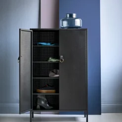 Aparador Francis, Negro, cuero negro