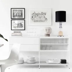 Aparador Molto Medium, Blanco, 2 secciones con vitrina