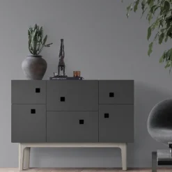 Aparador Peep C2, Slate grey, roble pigmentado blanco