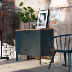 Aparador Prio bajo, Abedul aceitado blanco, puerta de madera