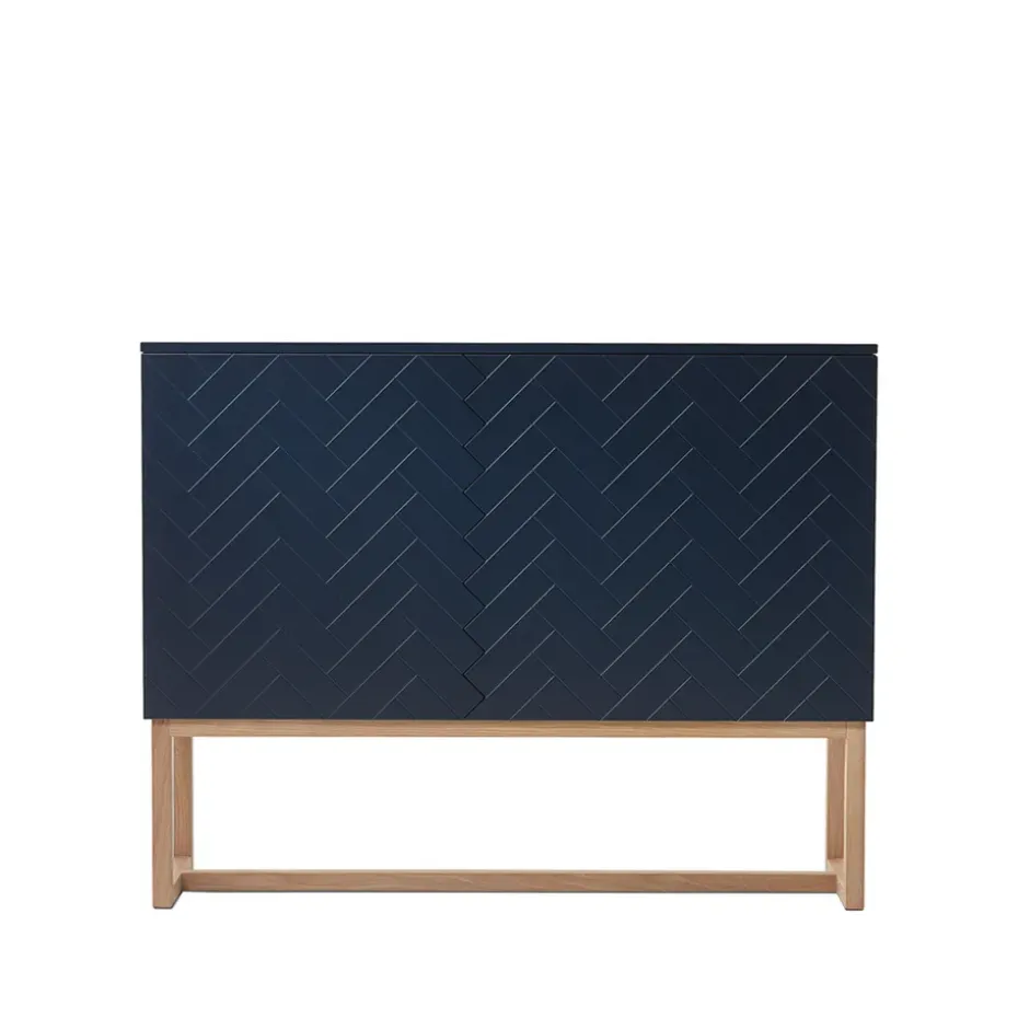 Aparador Story, Azul medianoche, base de roble aceitado blanco