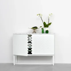 Aparador Story, Blanco, tablero de mármol blanco, base blanca