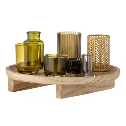 Bandeja con portavelas Sanga 8 piezas, Natural-multi