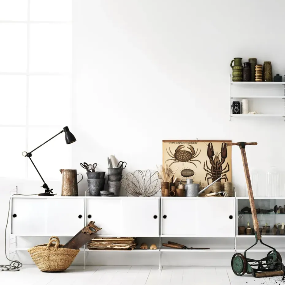 Cabinet con puertas correderas String, Blanco, 78x30 cm