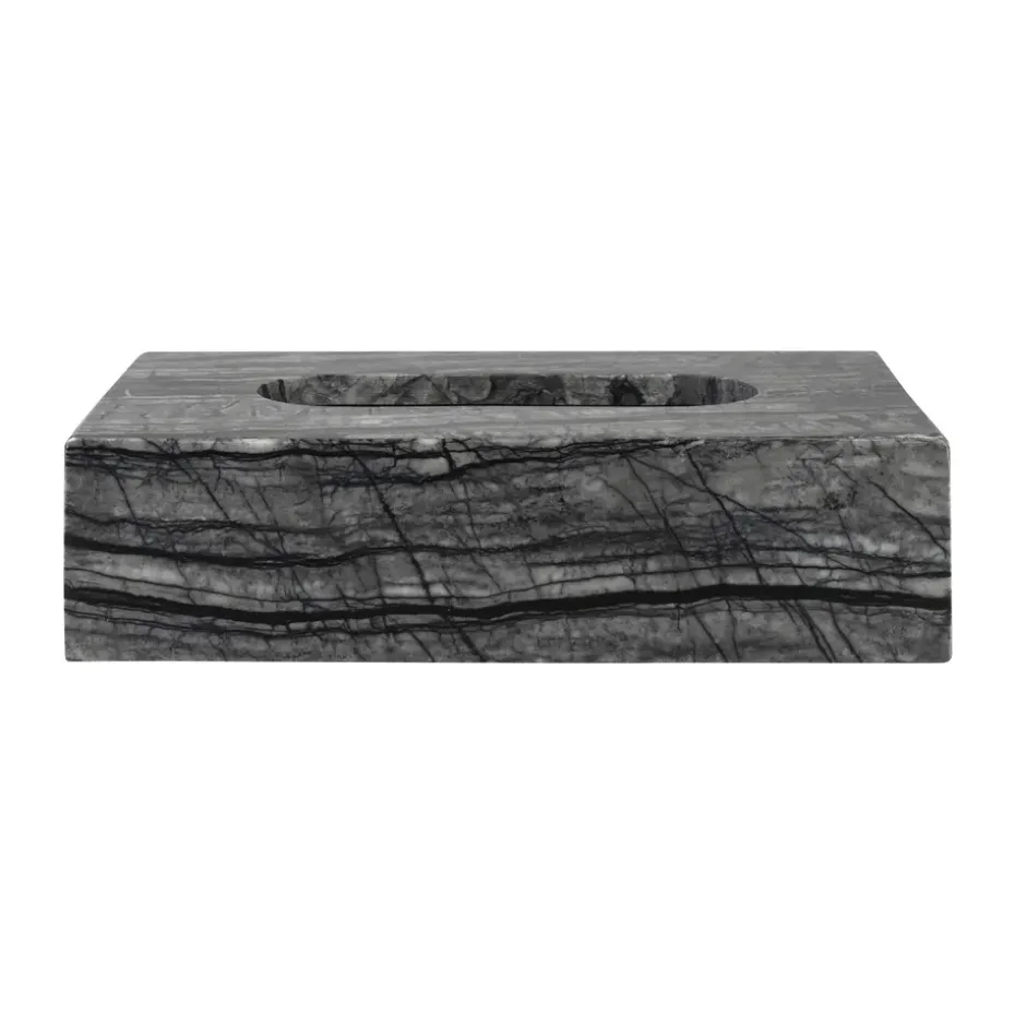 Caja de pañuelos Marble 14x25,5 cm, Negro-gris