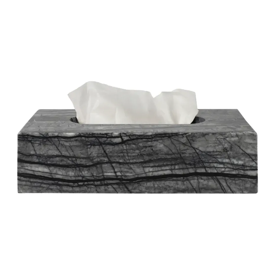 Caja de pañuelos Marble 14x25,5 cm, Negro-gris