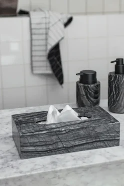 Caja de pañuelos Marble 14x25,5 cm, Negro-gris