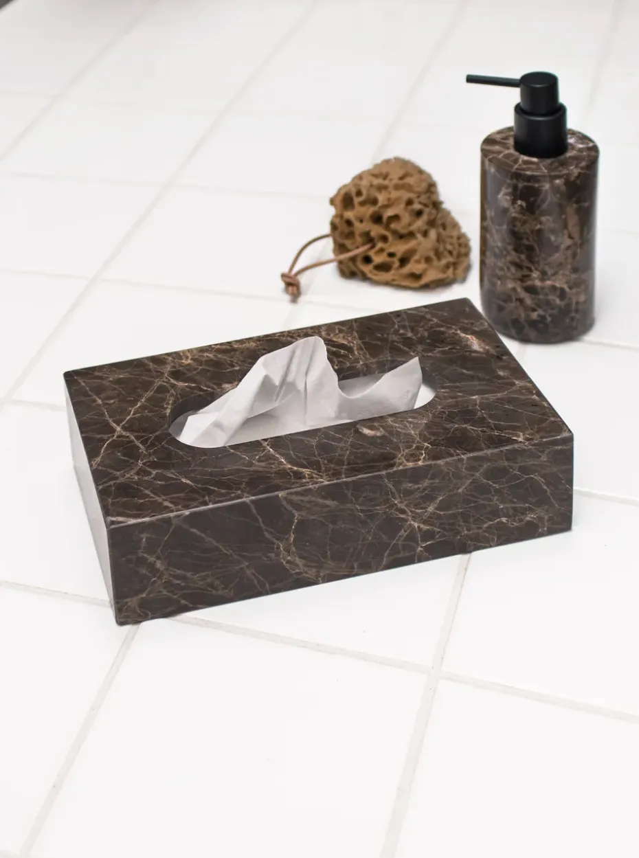 Caja de pañuelos Marble 14x25,5 cm, Marrón
