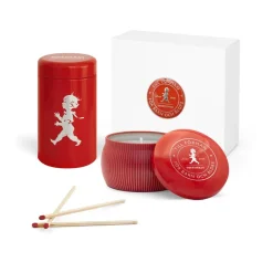 Caja de regalo Solstickan con vela aromática + bote con cerillas, Rojo-vela perfumada de canela y naranja