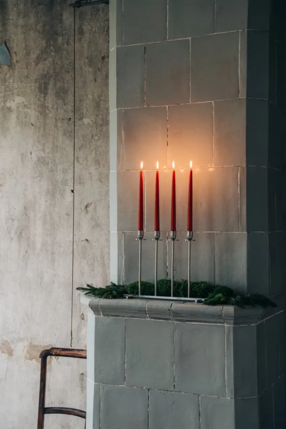 Candelabro Alto, latón niquelado