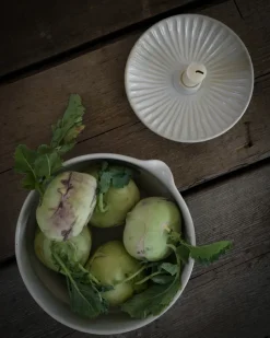 Candelabro con plato Ernst, Blanco natural