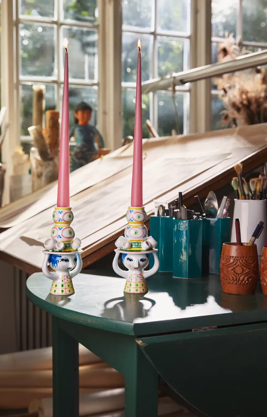 Candelabro Lady with hat H16 cm, Rosa