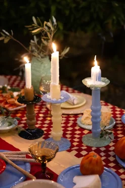 Candelabro Lara M 26 cm, Beige claro-azul claro