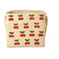 Cesta con asas Rice rafia 30x30 cm, Cereza
