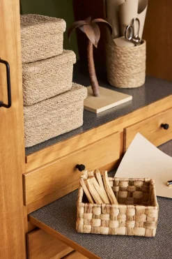 Cesta cuadrada Emil con tapa, 3 piezas, Natural