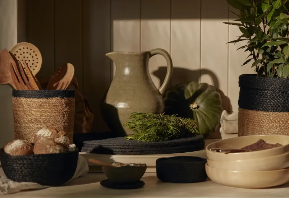 Cesta de almacenaje Elin 3 unidades, Crudo-negro