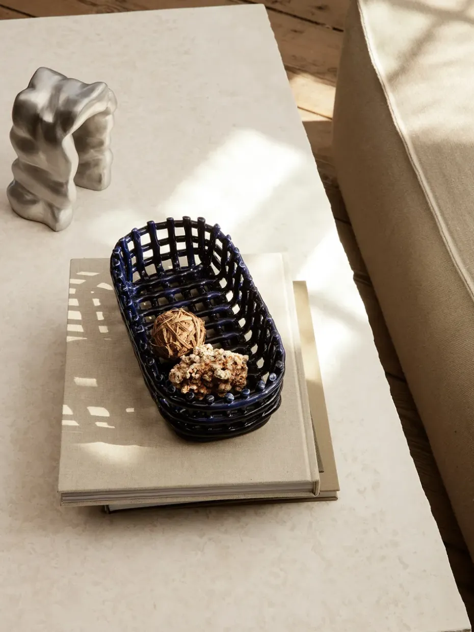 Cesta ovalada Ceramic trenzada 15x30 cm, azul