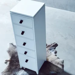 Cómoda Abisko, Blanco, encimera de hormigón, 6 cajones