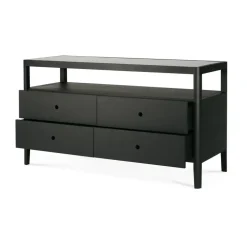 Cómoda Spindle, Roble lacado en negro, 4 cajones