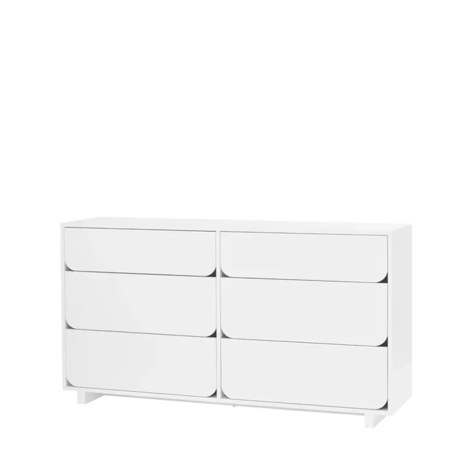 Cómoda Vidja doble, Lacado blanco, 6 cajones