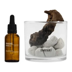 Difusor Meraki de piedra de lava y madera con aceite incluido, Herbal calm, Blanco