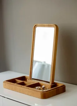 Espejo con caja de almacenamiento 32 cm, Roble