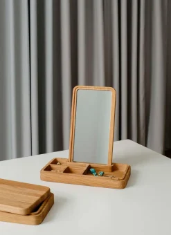 Espejo con caja de almacenamiento 32 cm, Roble