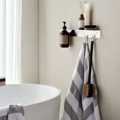 Estante con colgador de botellas y gancho Meraki, Acero pulido