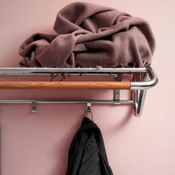 Estante sombrerero Funk, Acero inoxidable, roble varilla de roble aceitada