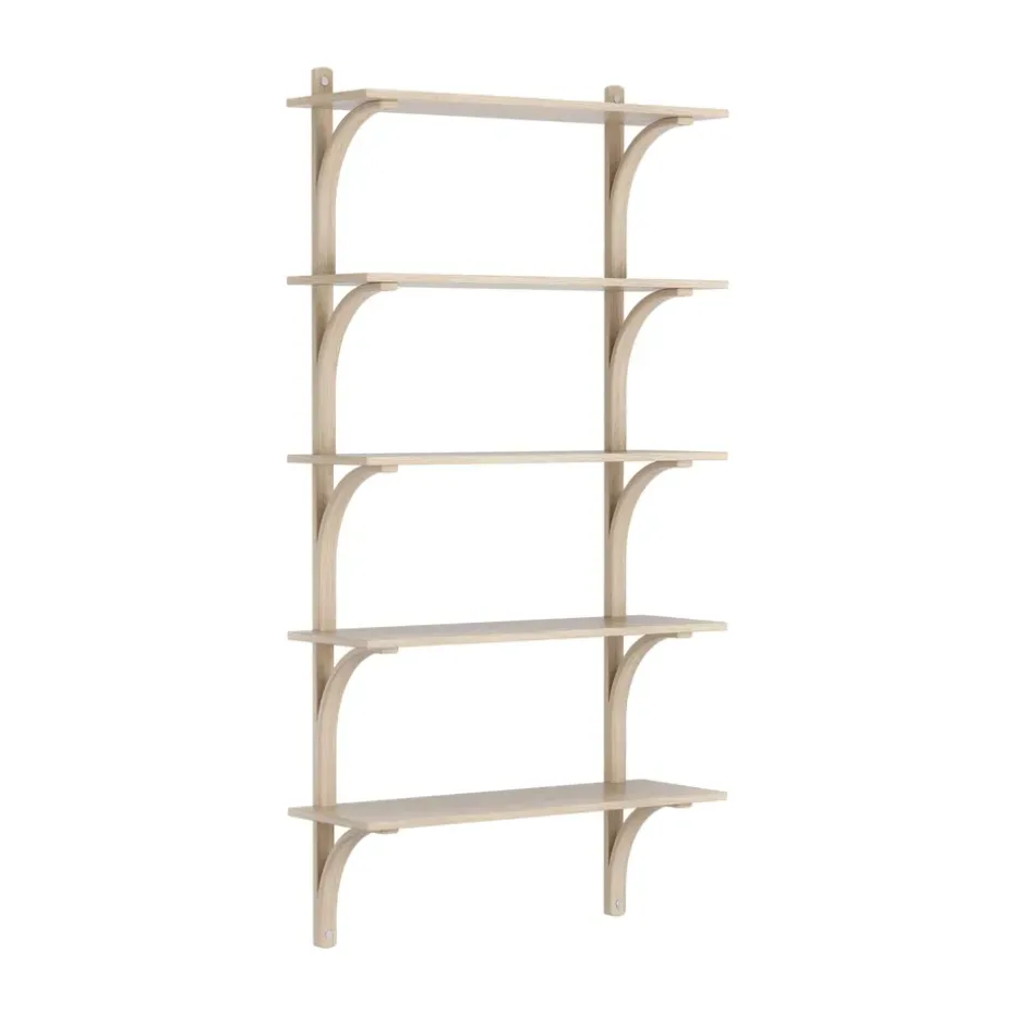 Estantería Levi de 5 baldas, Roble pigmentado en blanco-aluminio, 90 cm