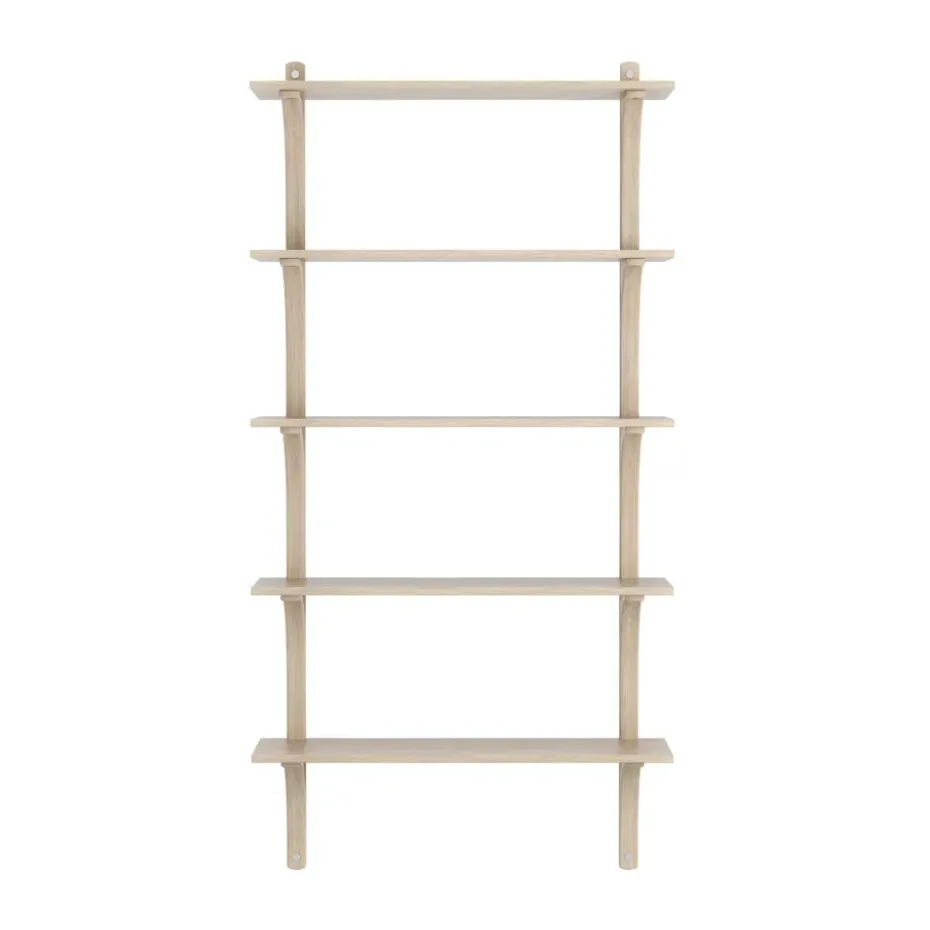 Estantería Levi de 5 baldas, Roble pigmentado en blanco-aluminio, 90 cm
