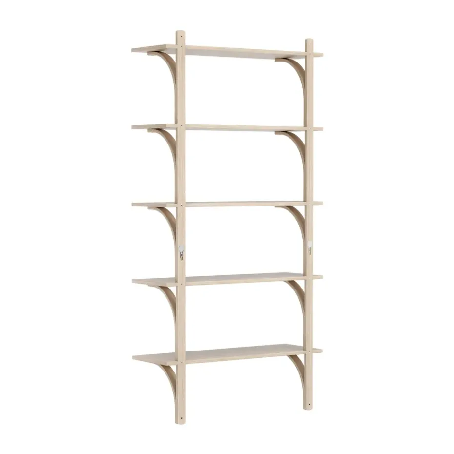 Estantería Levi de 5 baldas, Roble pigmentado en blanco-aluminio, 90 cm
