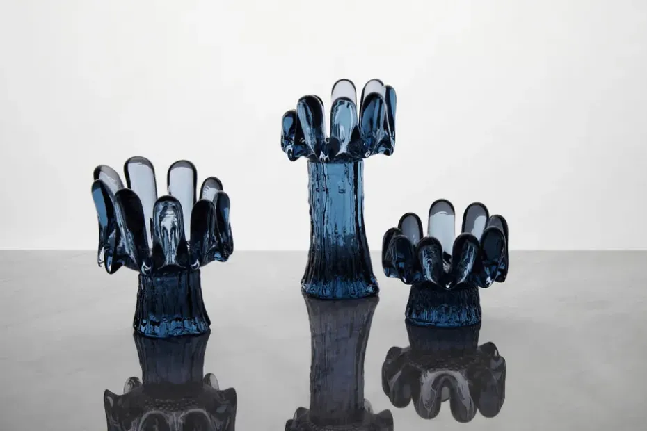 Farolillo circular de vidrio Solros 18 cm, Azul