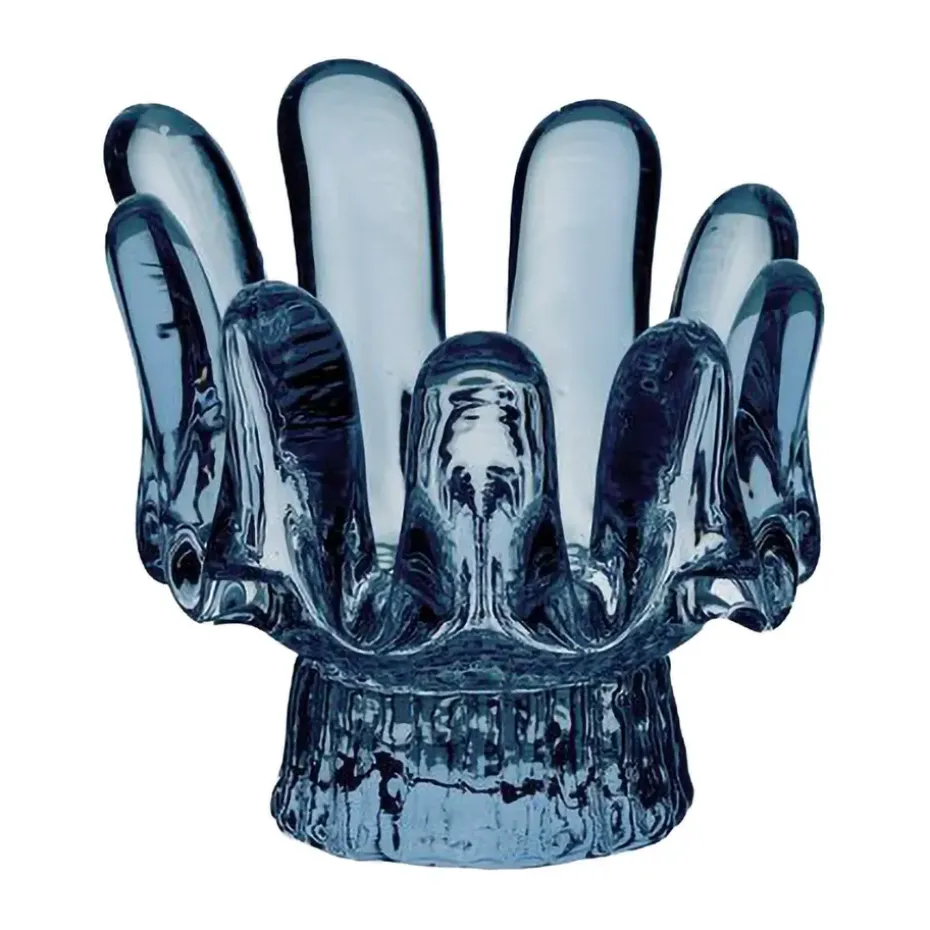 Farolillo circular de vidrio Solros de 9,2 cm, Azul