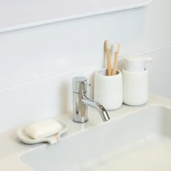 Jabonera con drenaje Soap Saver Flow hormigón, Blanco