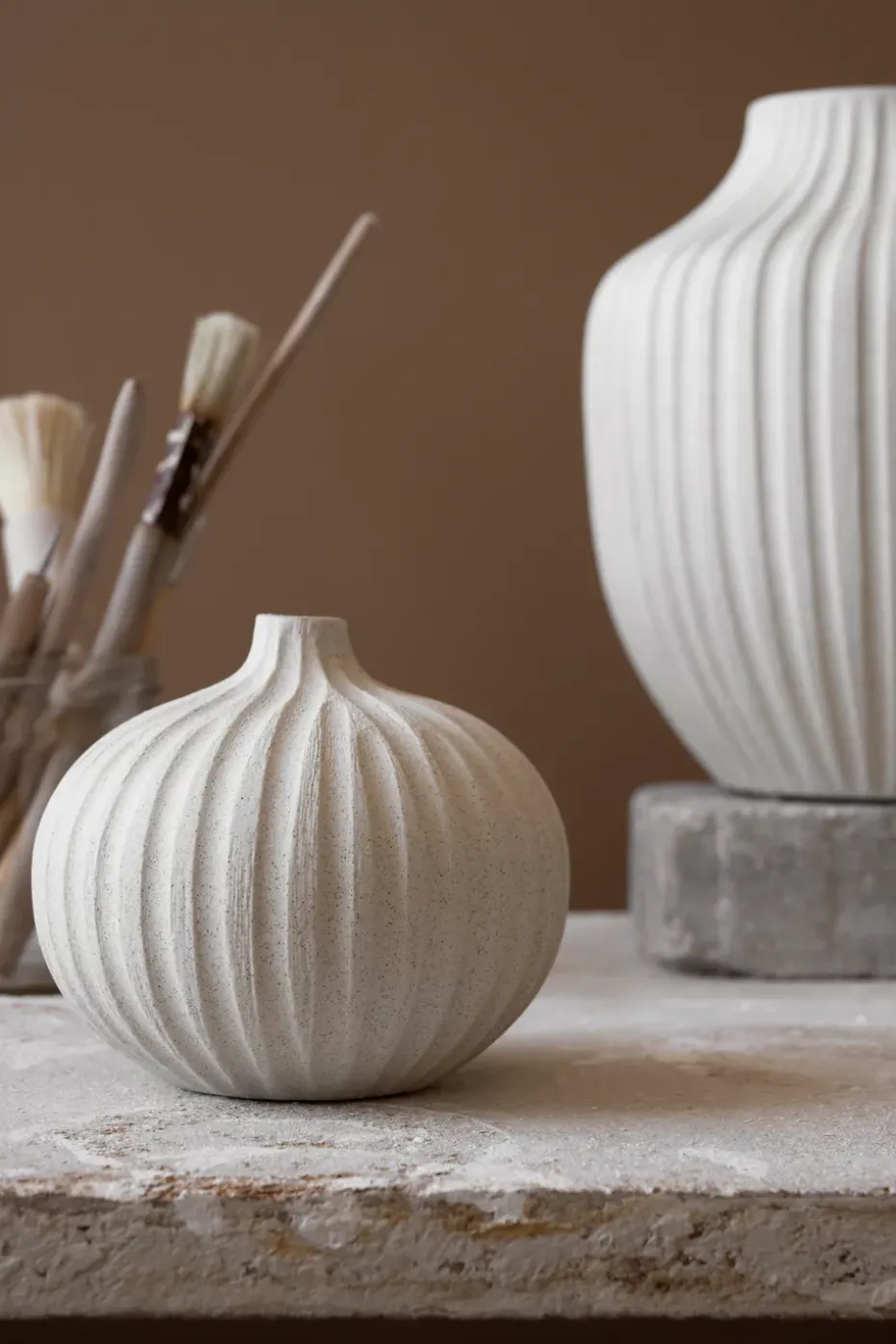 Jarrón Bari, Sand white light deep line, L