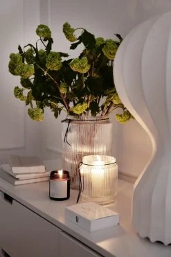 Jarrón de vidrio transparente Ernst acanalado, Ø8 cm