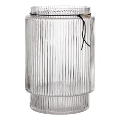 Jarrón de vidrio transparente Ernst acanalado, Ø19,5 cm x h28 cm