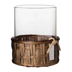 Jarrón/portavelas Ernst en cesta, Marrón oscuro, Ø7×8,5 cm