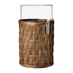 Jarrón/portavelas Ernst en cesta, Marrón oscuro, Ø10×18 cm