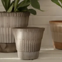 Maceta con plato Atlas raw, Grey, Ø16 cm