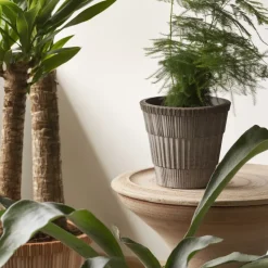 Maceta con plato Atlas raw, Grey, Ø16 cm