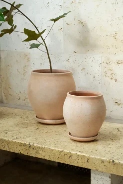 Maceta Delphi con plato, 2 piezas, Rosa, Ø26 cm