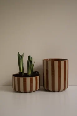 Maceta Line Ø14x16 cm, Nougat con rayas