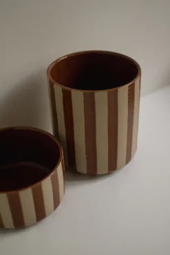 Maceta Line Ø14x16 cm, Nougat con rayas